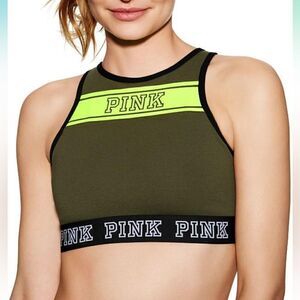 PINK Victoria’s Secret Olive Green Logo Reverse Racerback Bra Top